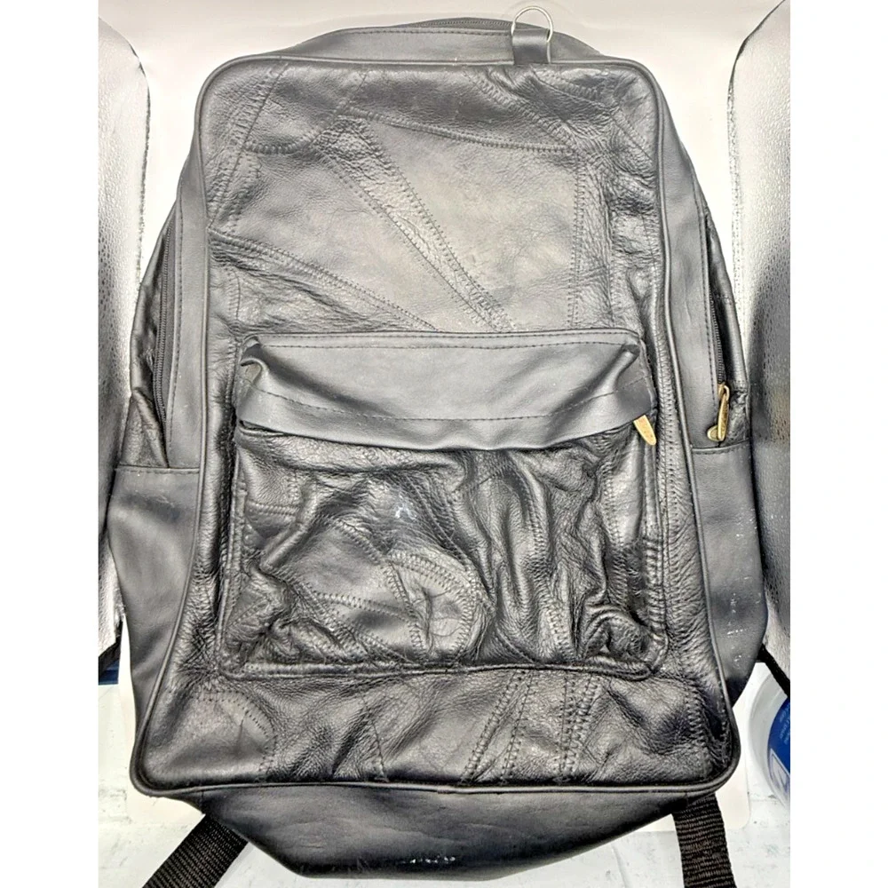 Vintage Patchwork Leather‎ Backpack – Classic Black Travel Bag with Unique Style